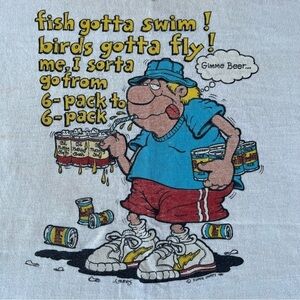 VTG J. Bates Super Shirts Gimme Beer Novelty Tee Single Stitch Cartoon Art USA